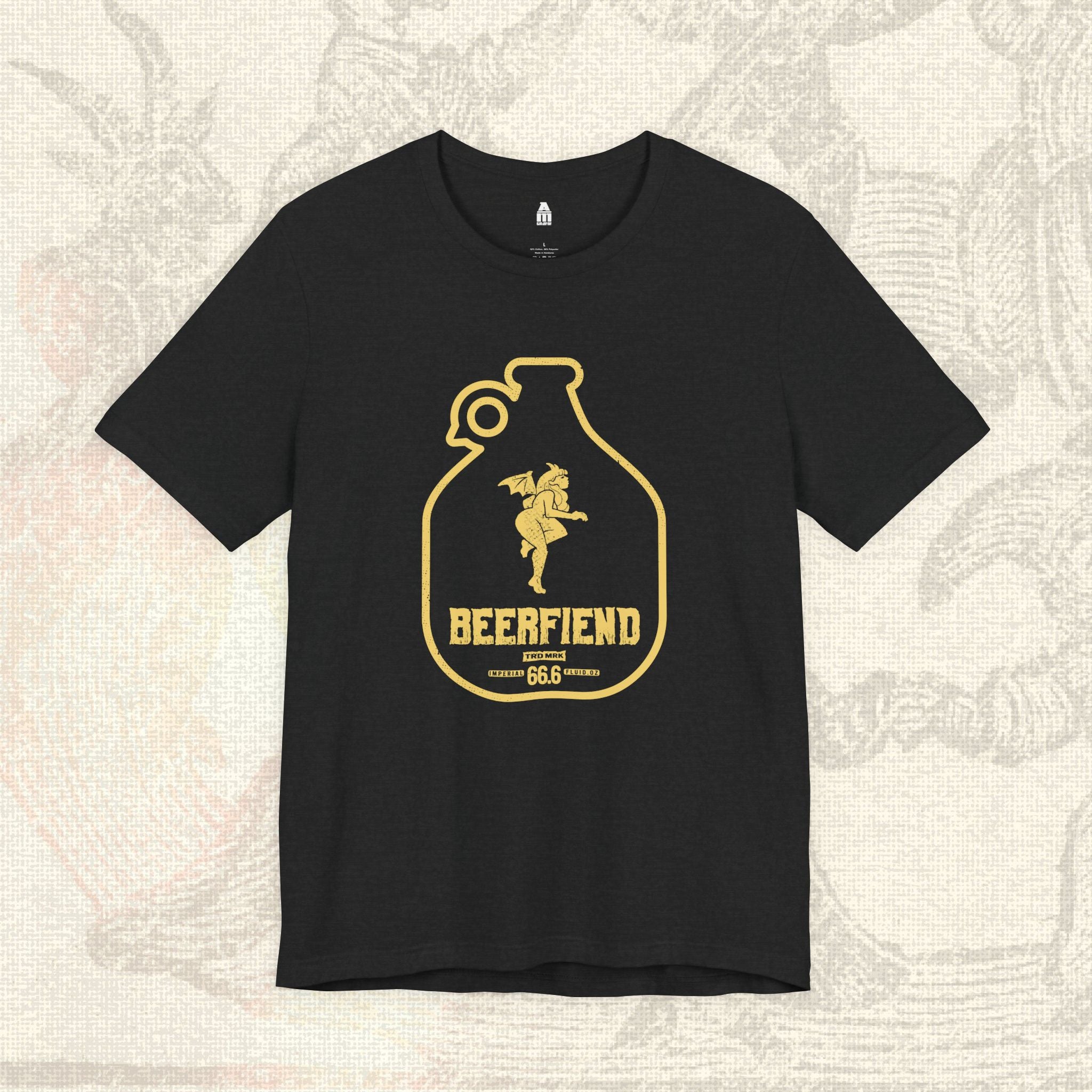 Beerfiend “Growler Series – Golden Winged Fiend” Tee | 66.6 fl oz of Mischief