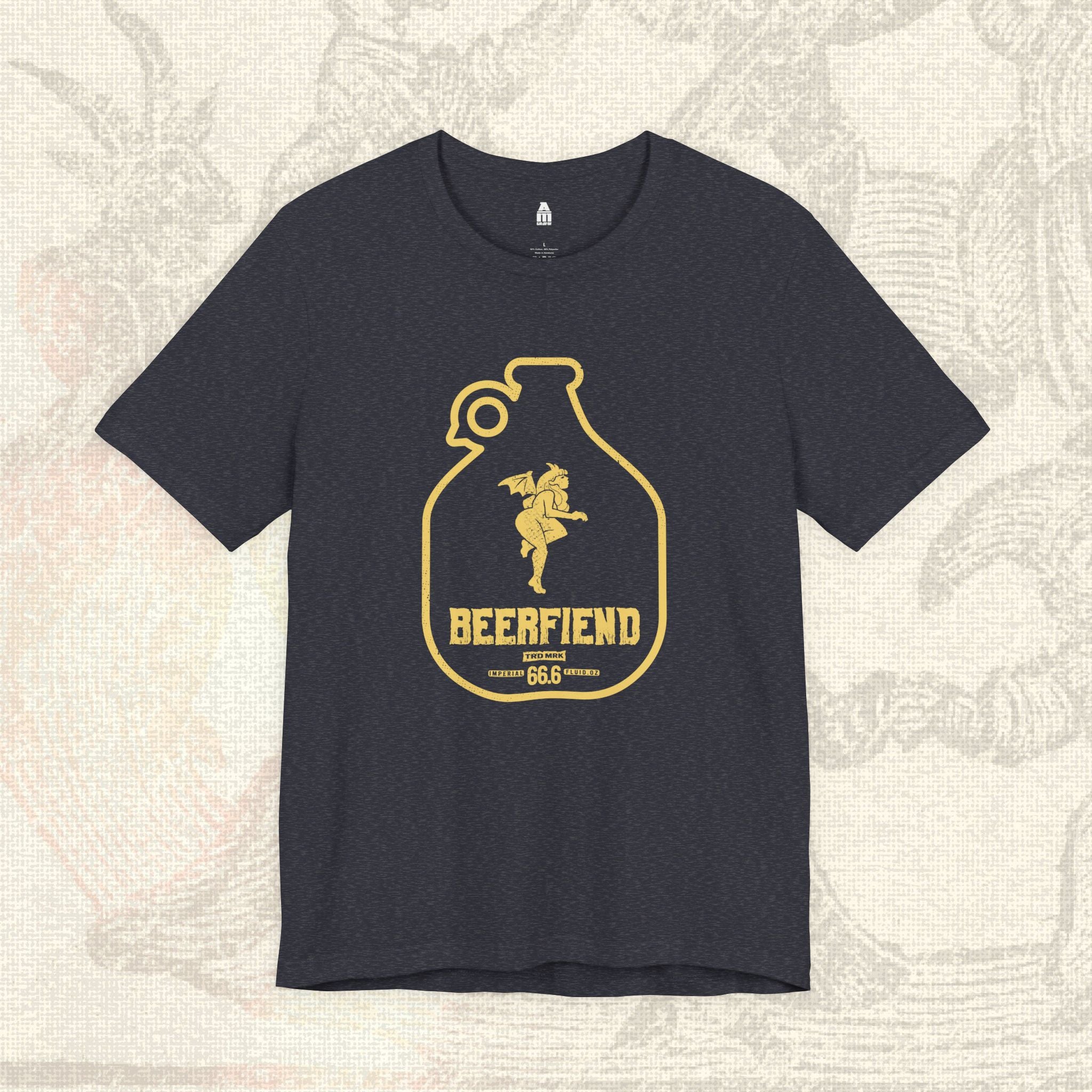 Beerfiend “Growler Series – Golden Winged Fiend” Tee | 66.6 fl oz of Mischief