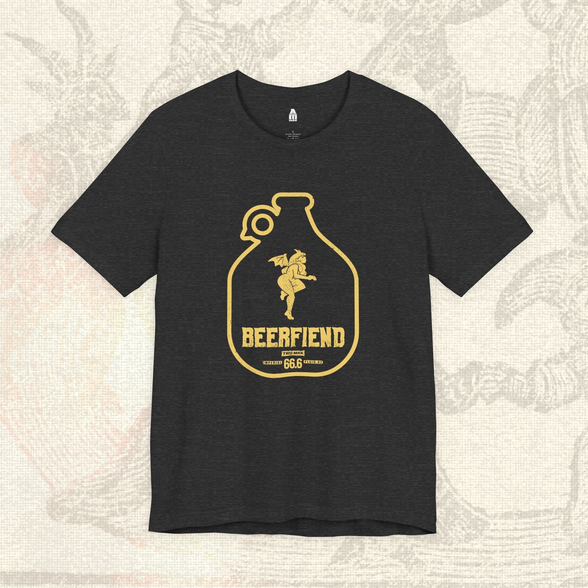 Beerfiend “Growler Series – Golden Winged Fiend” Tee | 66.6 fl oz of Mischief