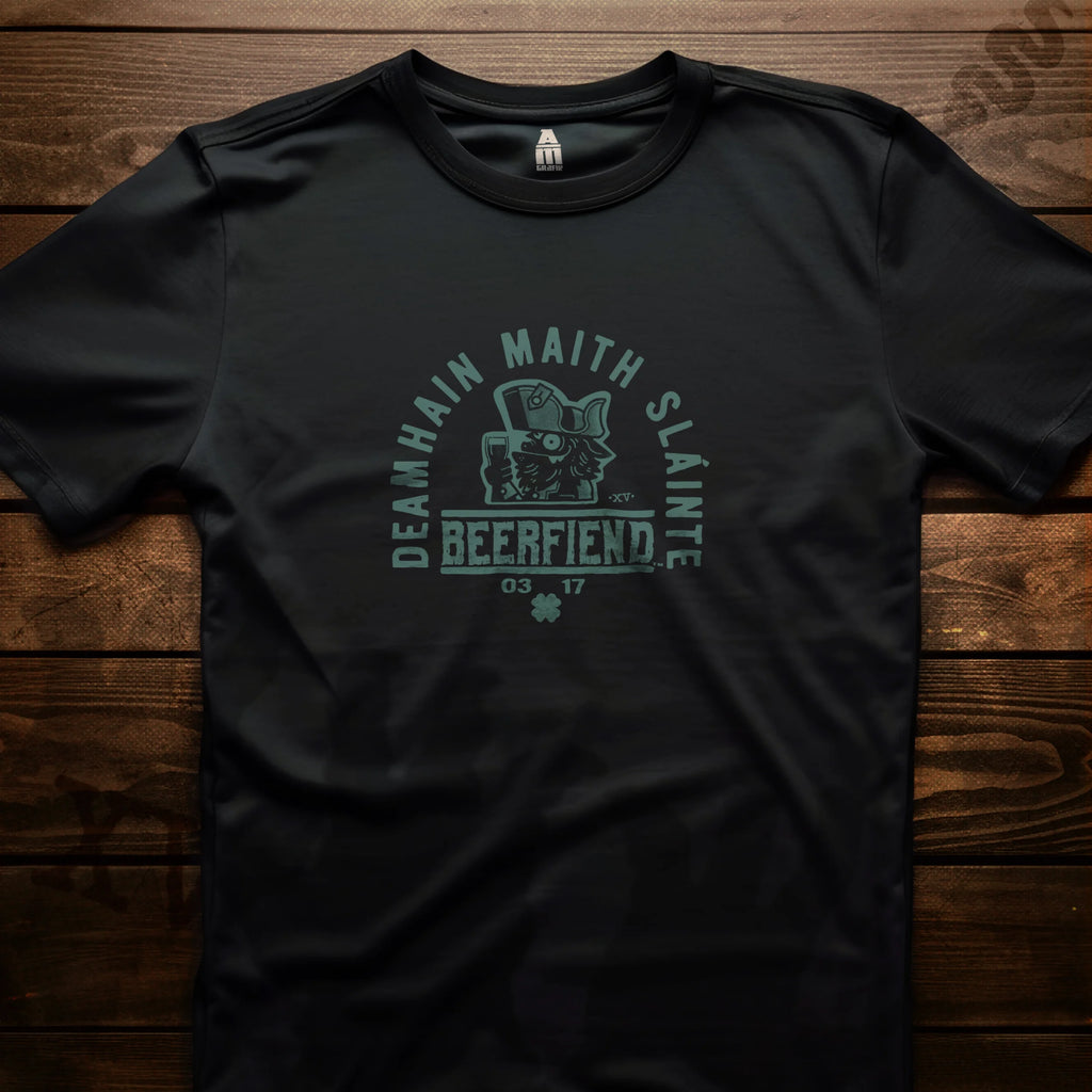 St. Patrick's  Deamhain Beerfiend T-shirt | Gaelic toast tee
