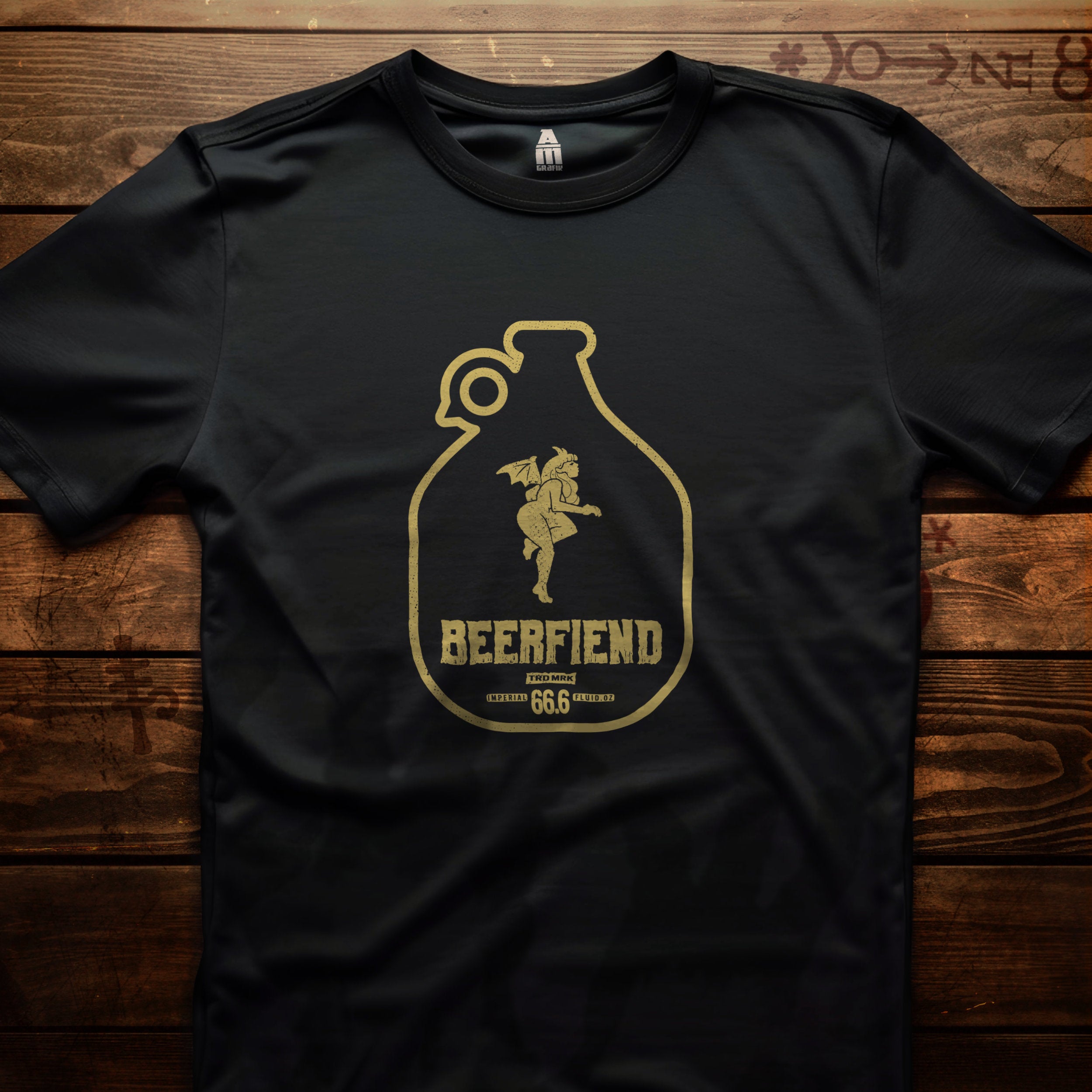 Beerfiend “Growler Series – Golden Winged Fiend” Tee | 66.6 fl oz of Mischief